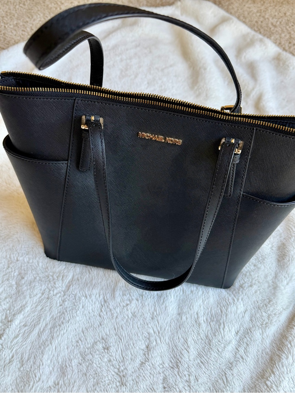 Michael Kors Black Saffiano Tote with Gold Hardware